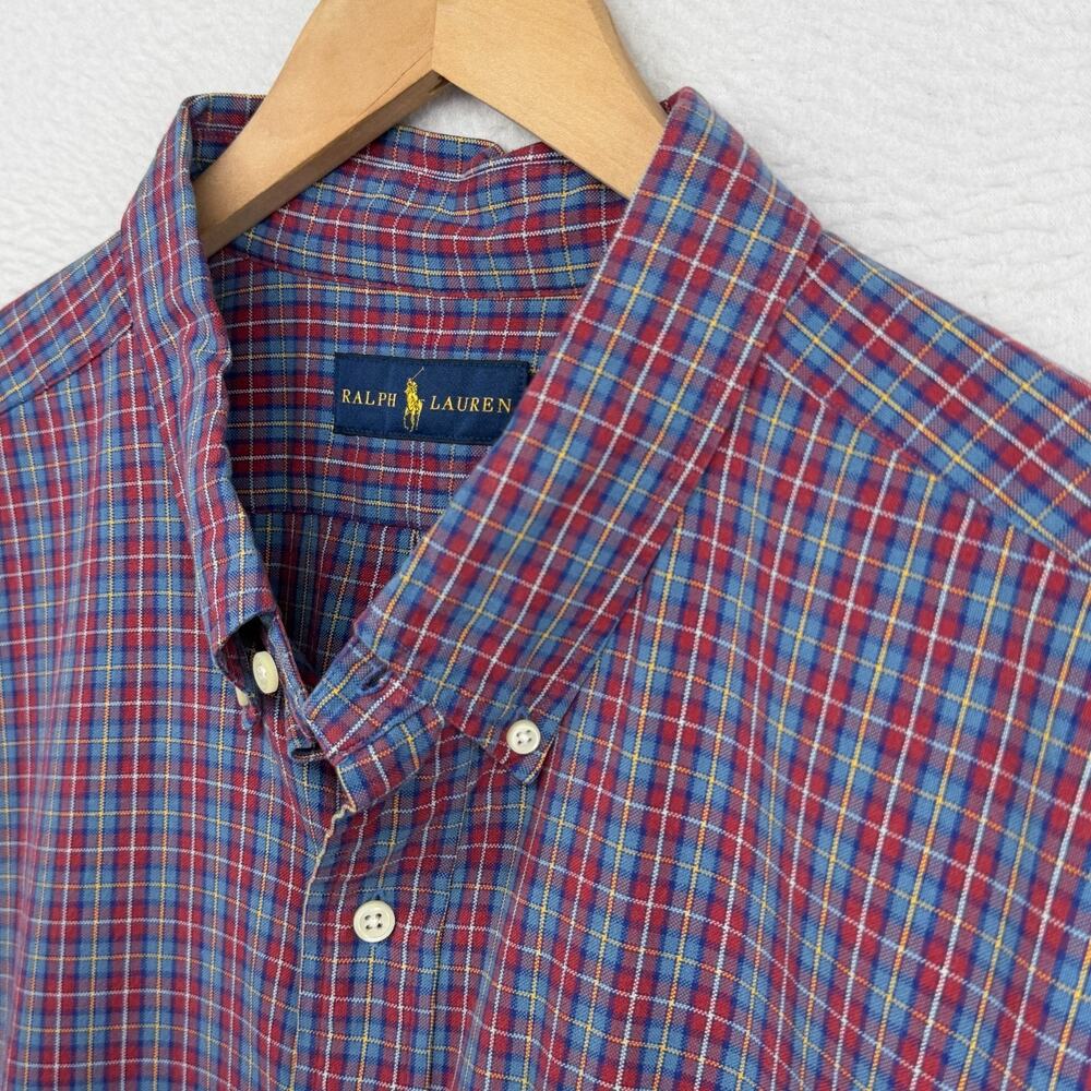 RALPH LAUREN Shirt Mens 3XB Big Button Up Long Sleeve Plaid Cotton Red